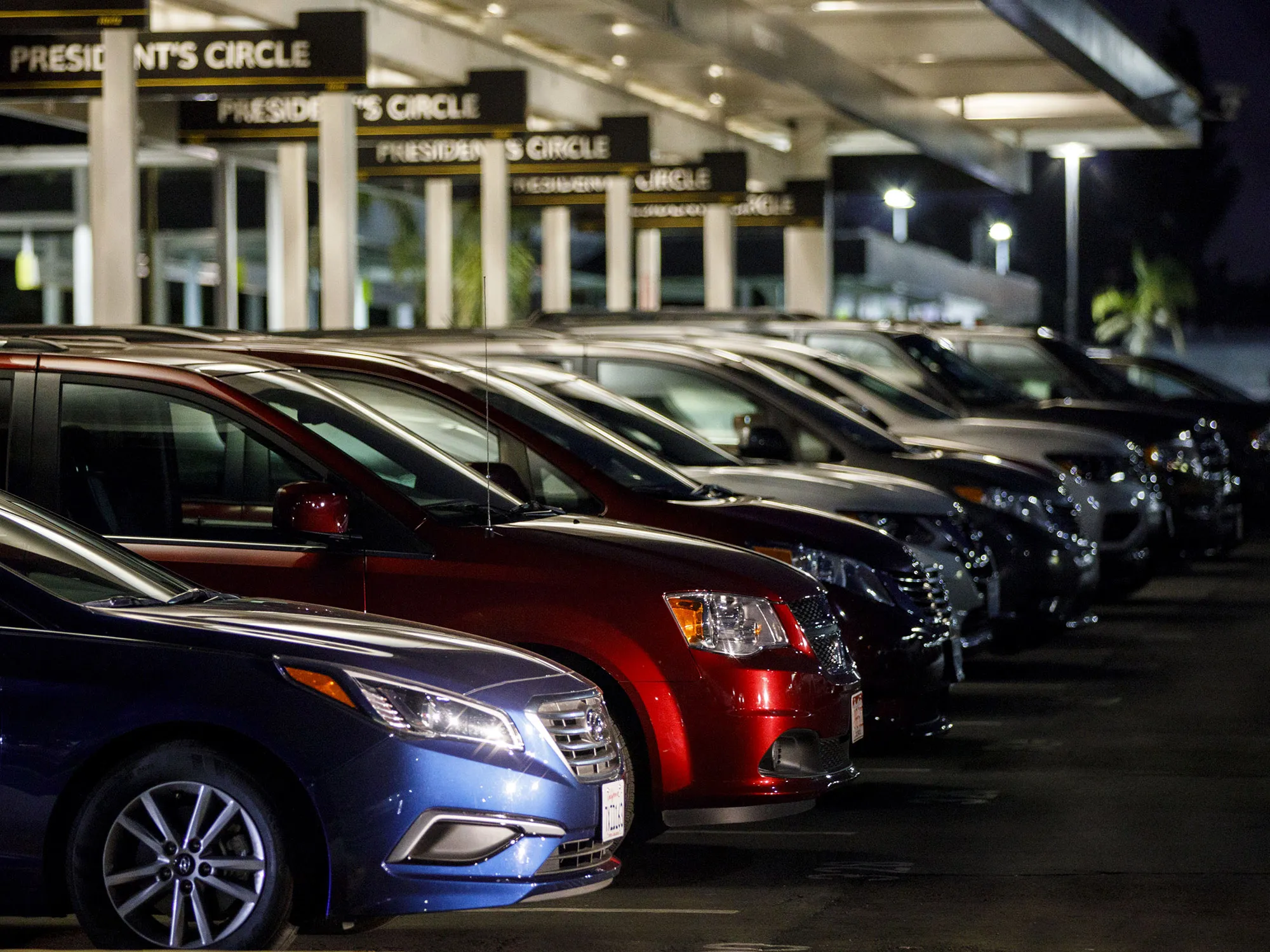Vehicles sit parked at a Hertz Global Holdings Inc. rental location at Los Angeles International Airport (LAX) in Los Angeles, California, U.S.