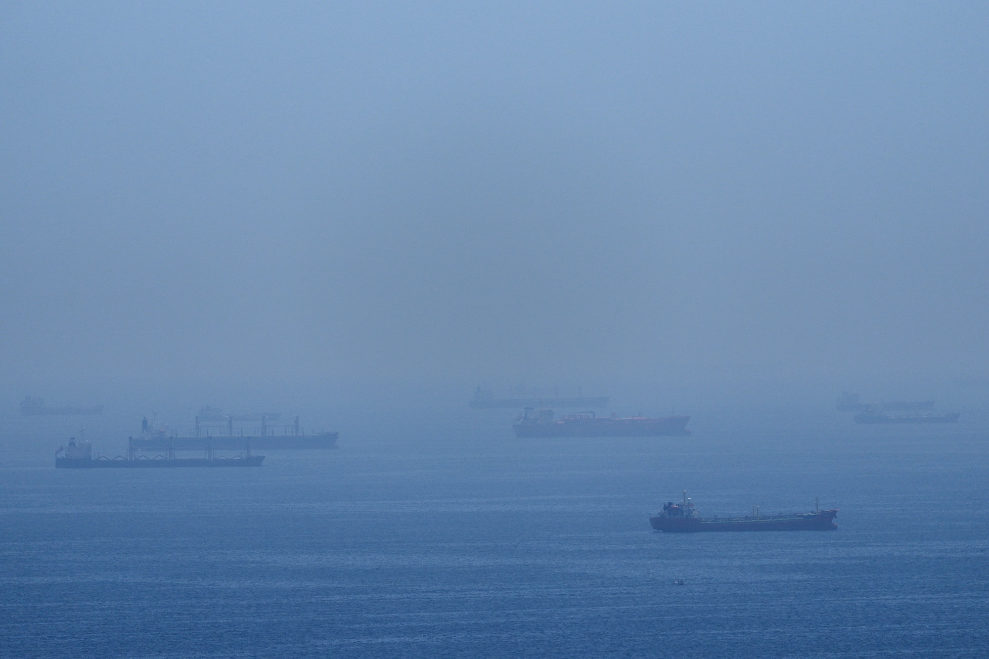 Tankers anchored in the Strait of Hormuz, on April 18.  Source: AP Photo