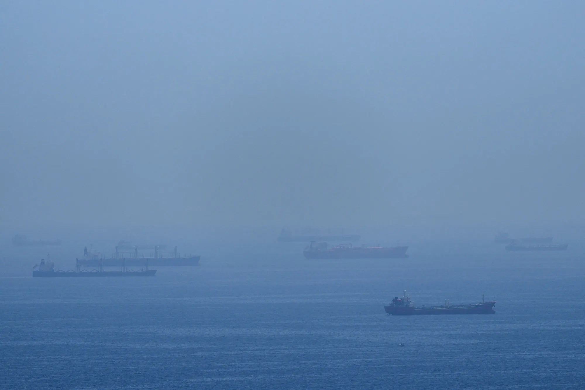 Tankers anchored in the Strait of Hormuz, on April 18.
