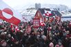 Protesters hold Greenlandic flags and placards outside the US consulate in Nuuk, Greenland, on Jan. 17.