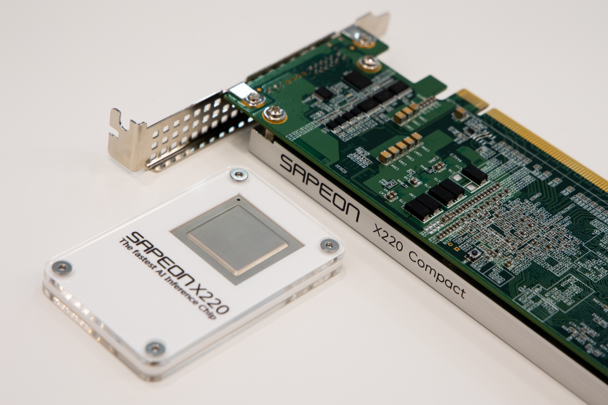 Sapeon X220 AI semiconductor chip and board.