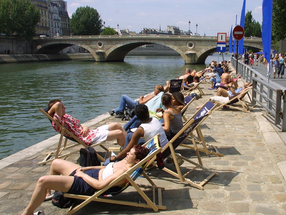 Parisians sunbathing during the Paris-Plages summer season.