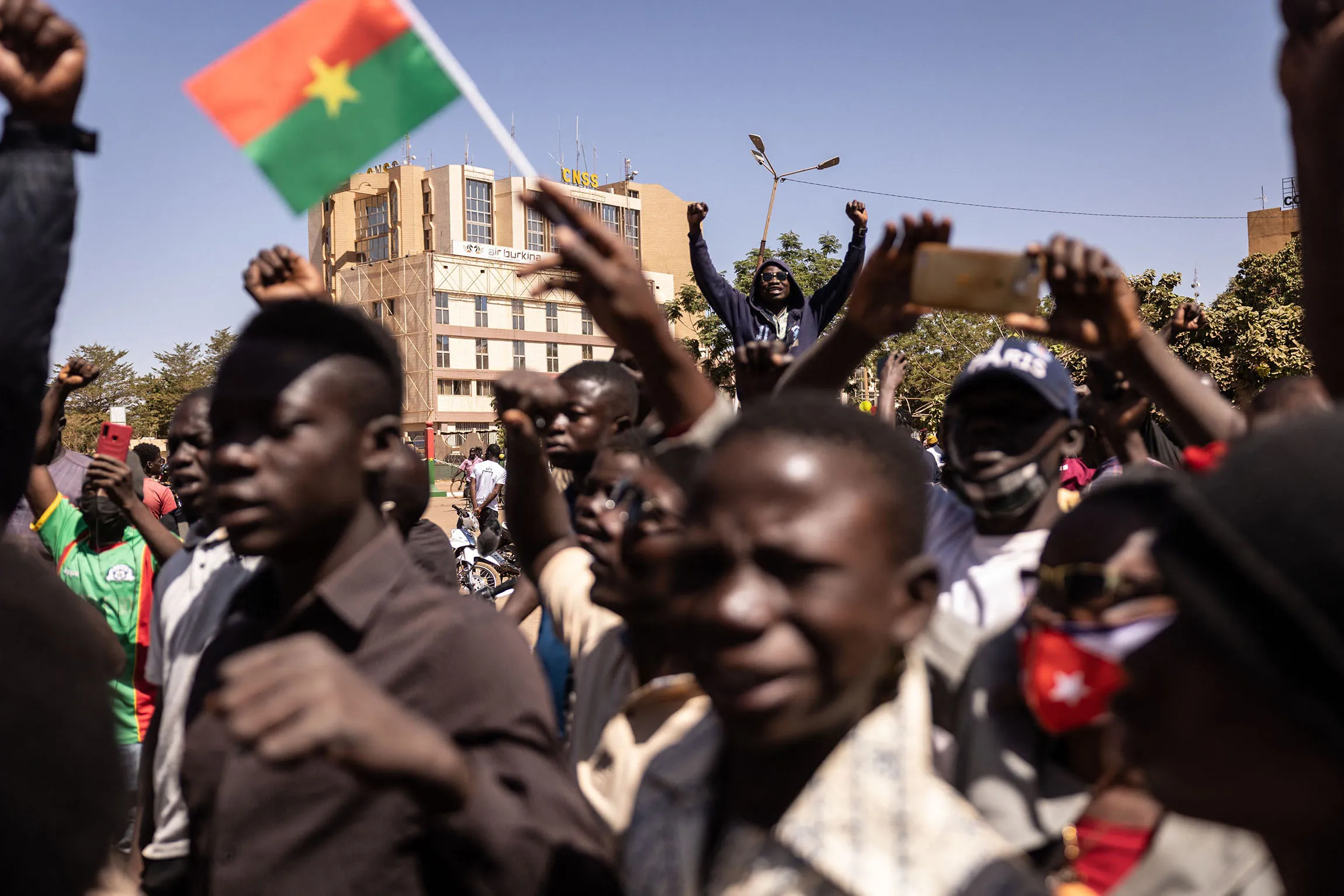 People gather at Nation square to support the Burkina Faso military in Ouagadougou on Jan.&nbsp;24.