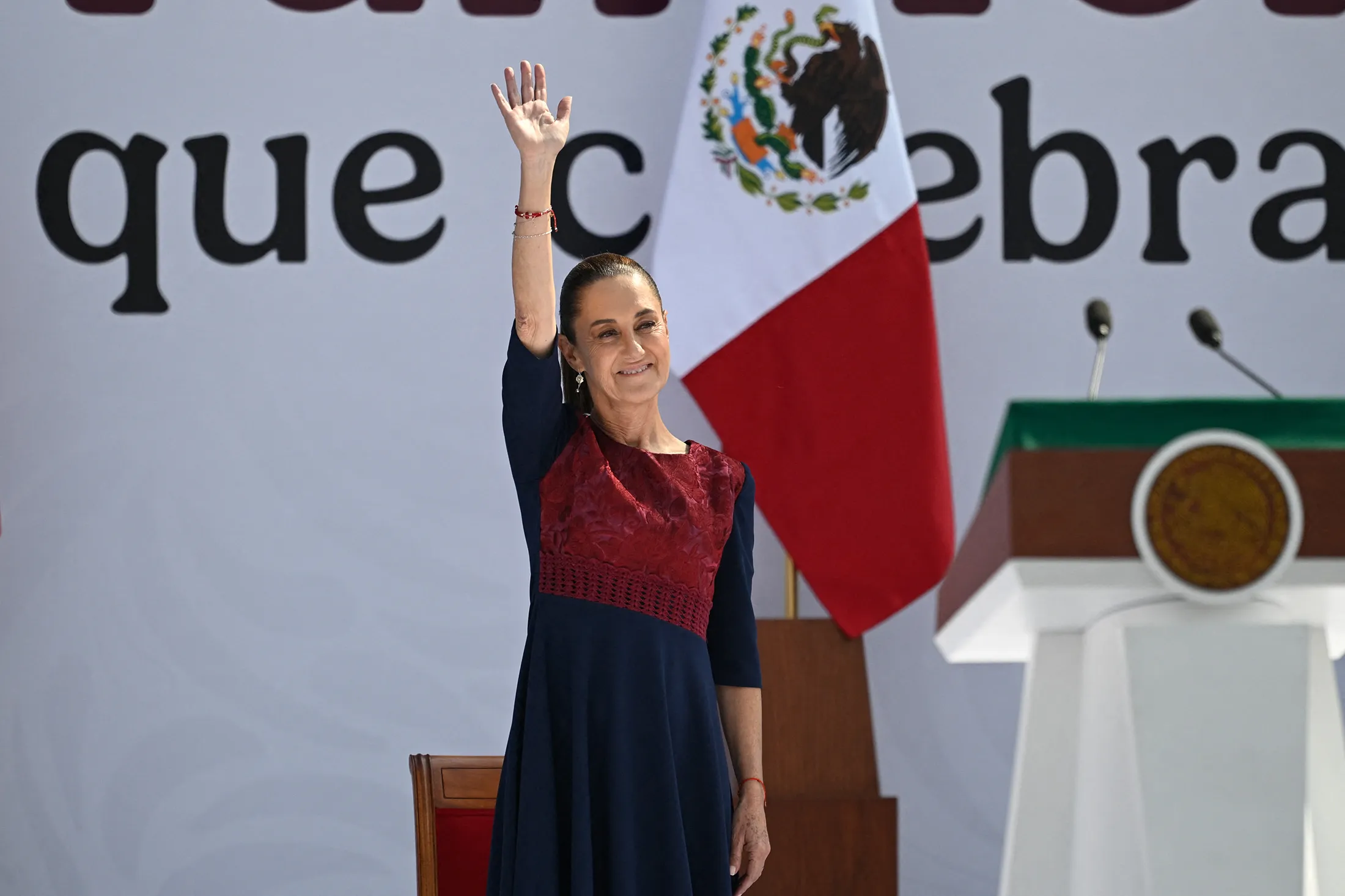 Claudia Sheinbaum during a rally marking the seventh anniversary of the Morena party in government in Mexico City on Dec.&nbsp;6.