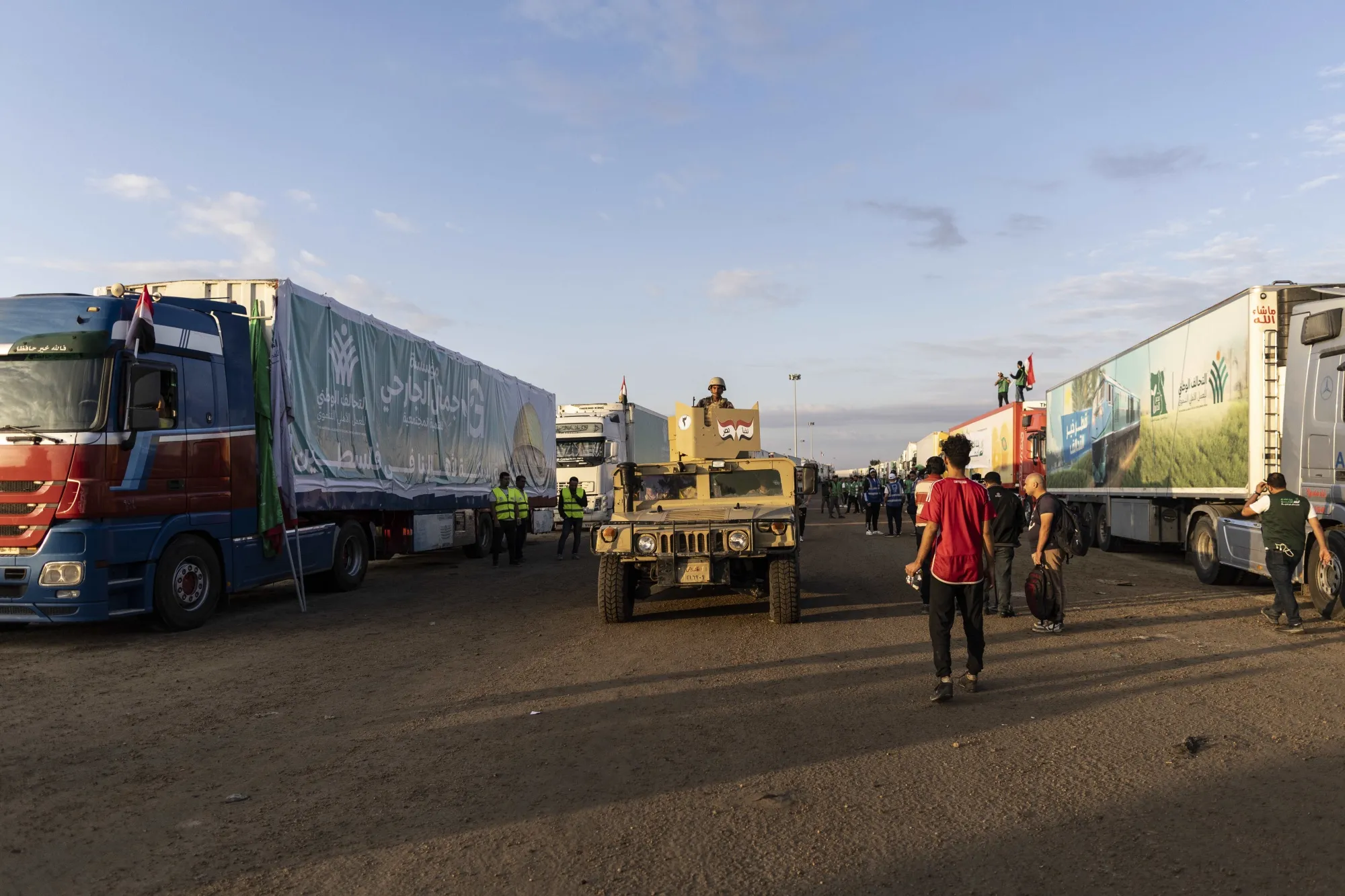 A convoy of aid trucks near the Rafah crossing, in North Sinai, Egypt, on Oct. 17.