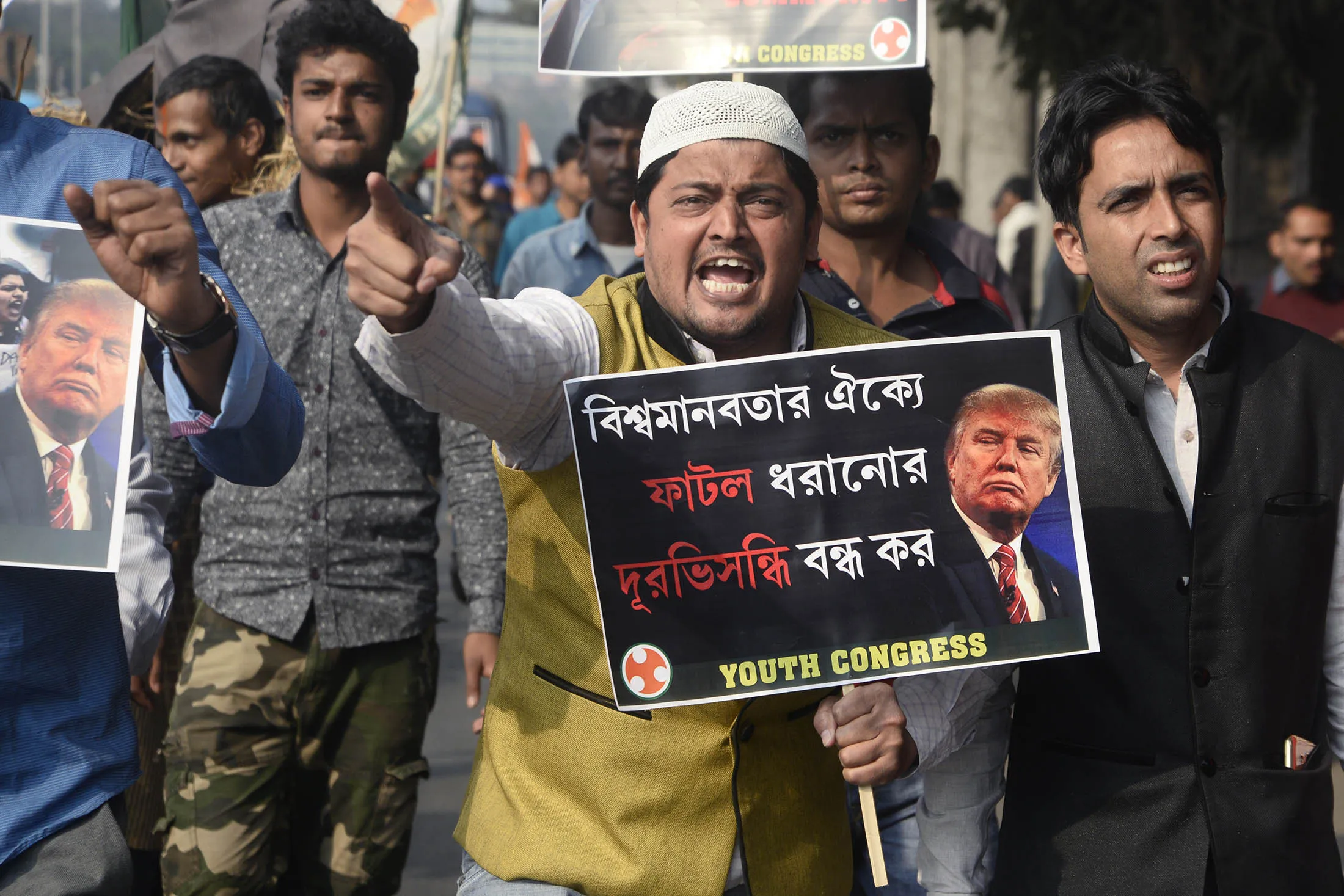 A youth Congress activist protest against Trump's decision to ban nationals from seven predominantly Muslim countries to the US in Jan. 2017.
