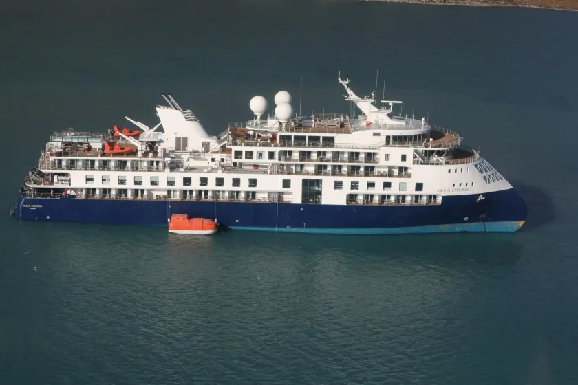 The Ocean Explorer cruise ship grounded in northwestern Greenland on Sept. 12.