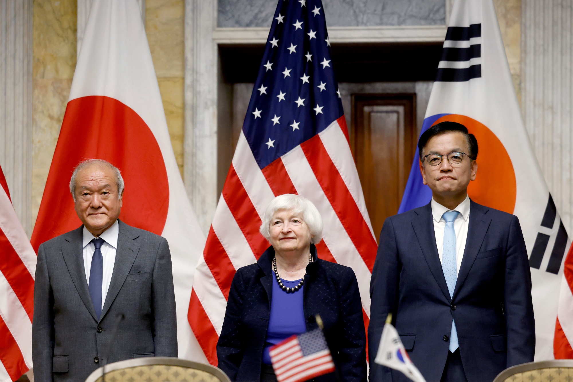 Treasury Secretary Yellen Hosts Meeting With Japanese Finance Minister Suzuki And Korean Minister Of Economy And Finance Choi