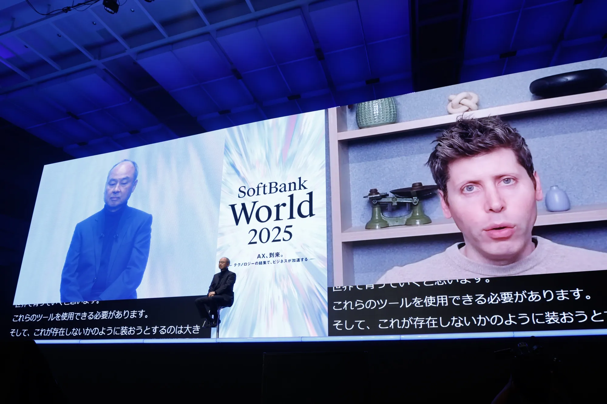 Masayoshi Son with Sam Altman via video link.
