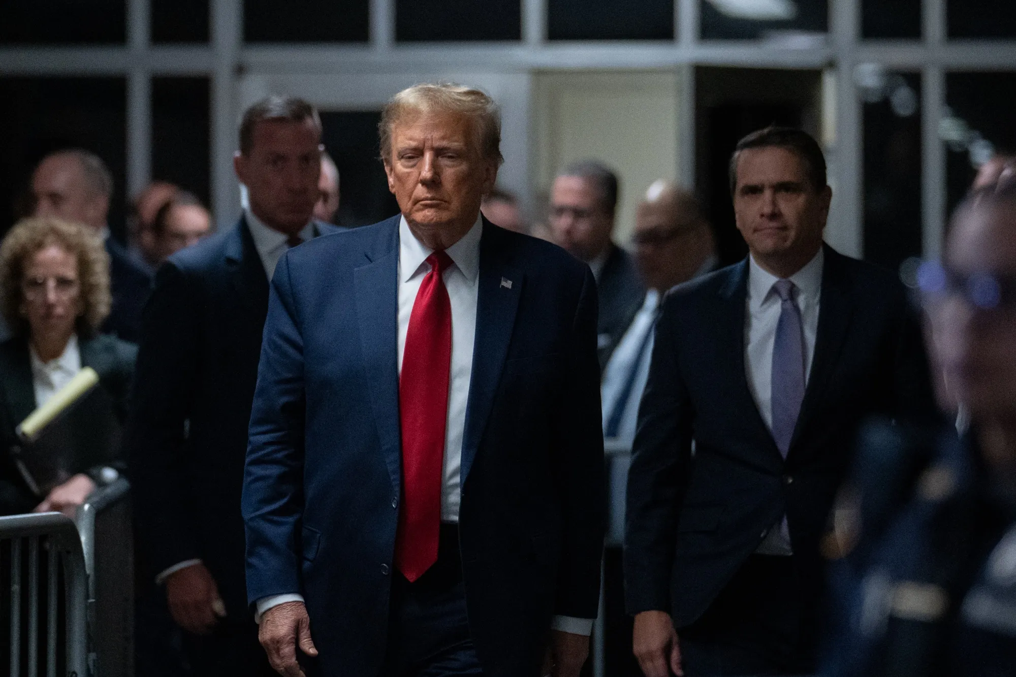 Donald Trump exits New York State Supreme Court on Feb. 15.