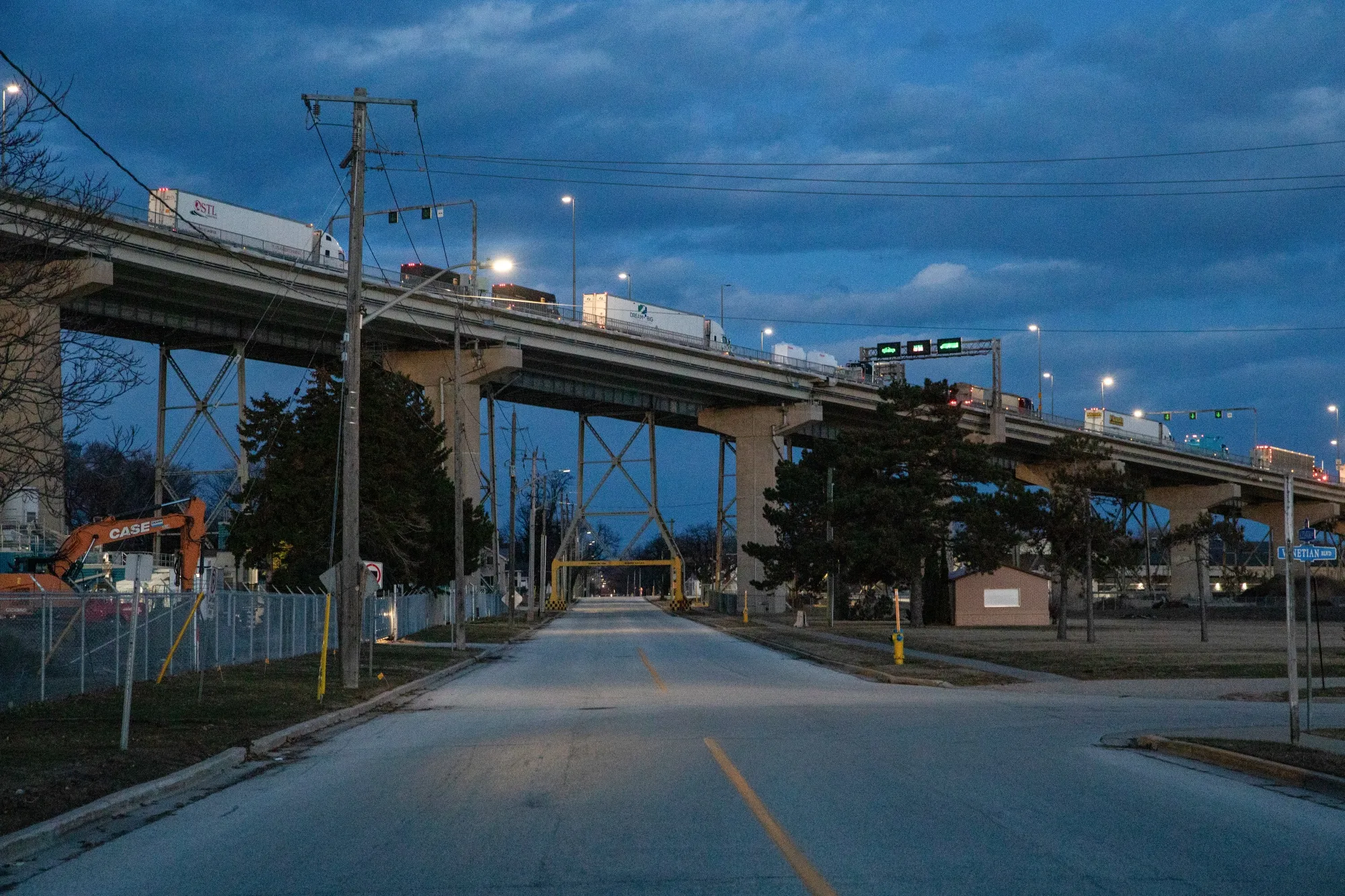 Tractor trailers on the Blue Water Bridge, spanning the Saint Clair River and connecting Port Huron, Michigan, US, to Sarnia, Ontario, Canada, on Thursday, March 12, 2026.