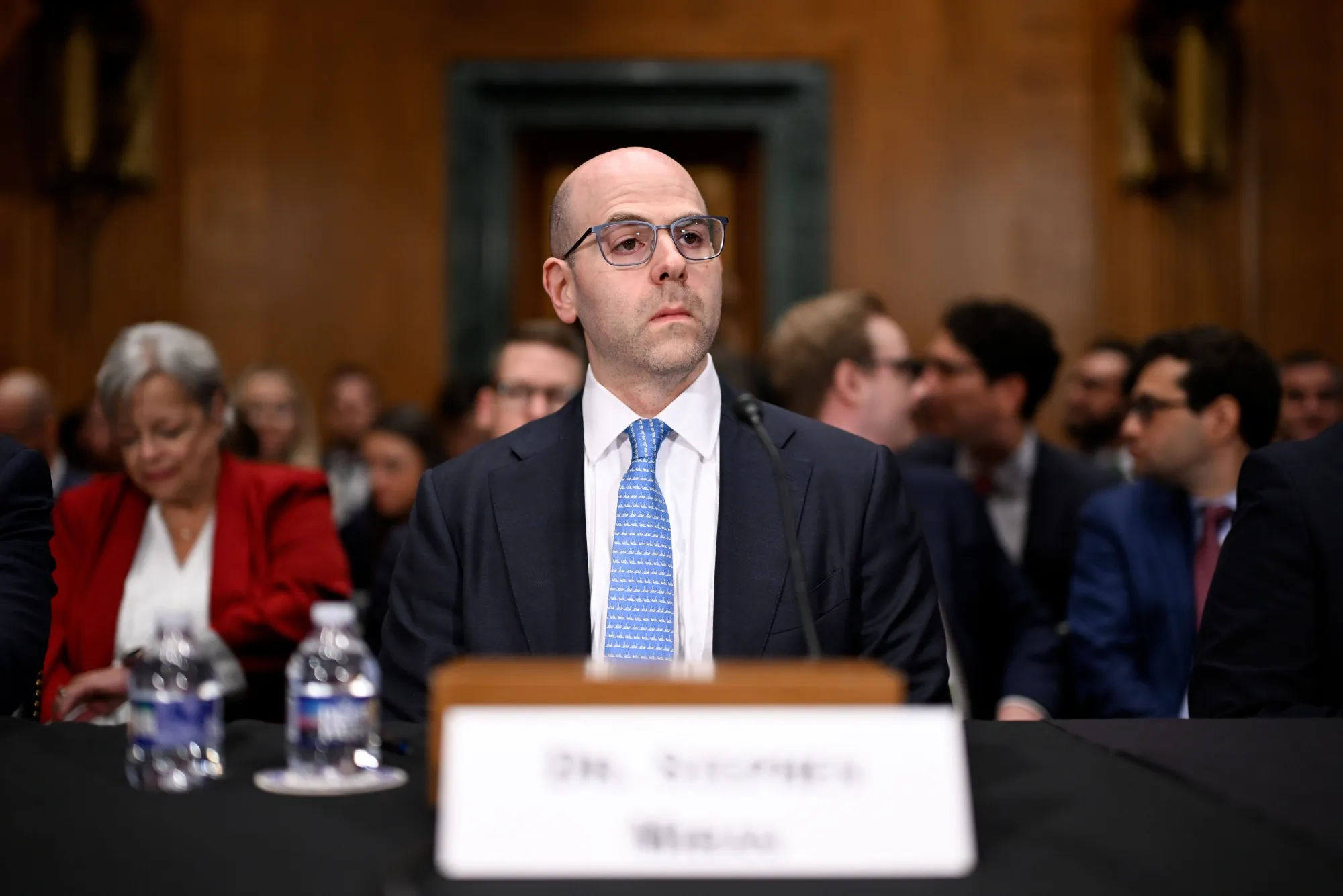 Stephen Miran during&nbsp;a Senate Banking, Housing, and Urban Affairs Committee confirmation hearing in Washington on Sept. 4.