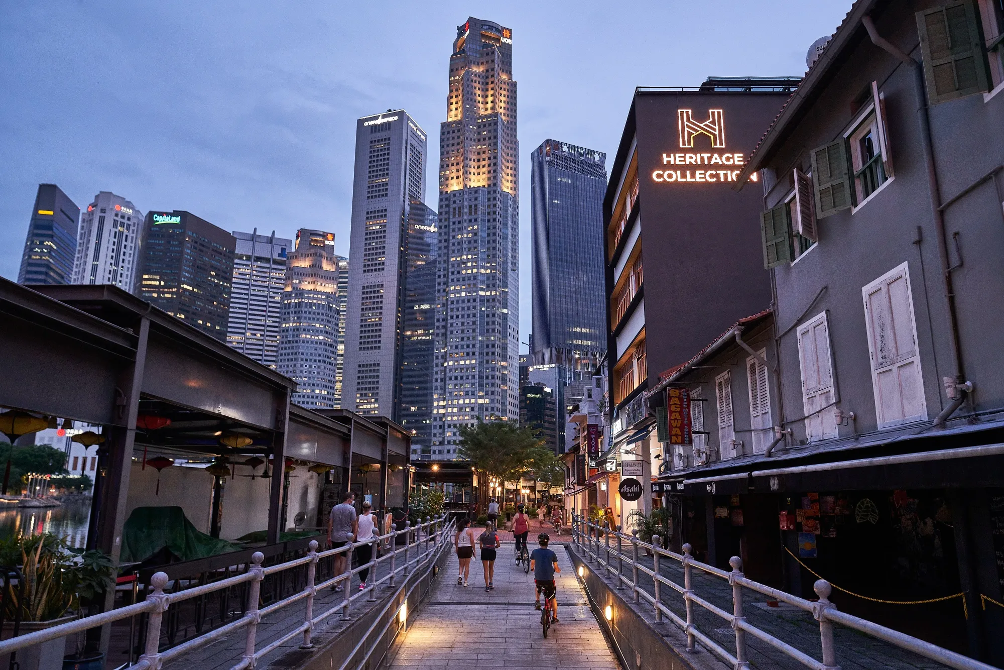 Closed restaurants and bars along the Singapore river on May 19.