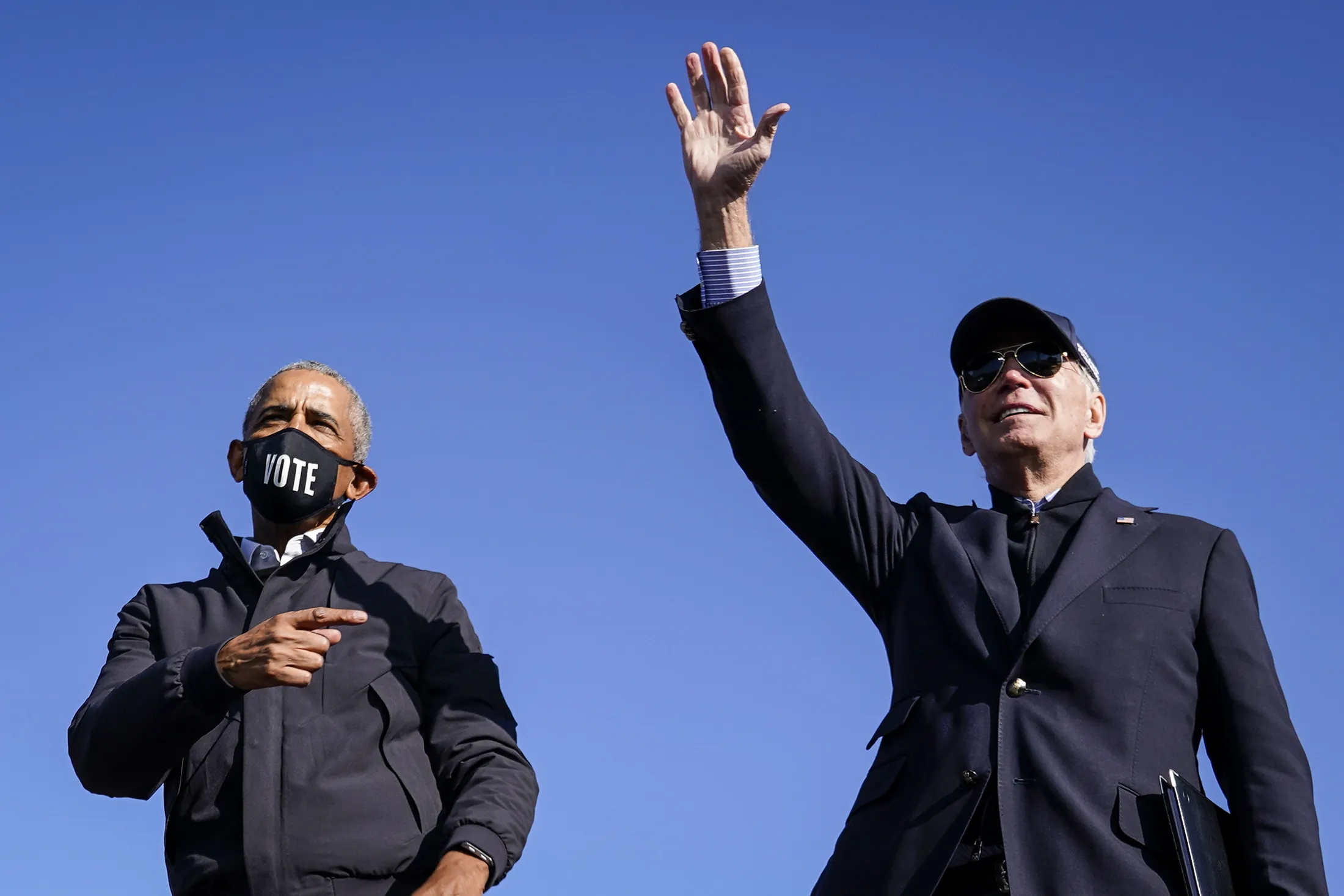 Obama and Biden reunite on the campaign trail at a rally in Flint, Michigan, on Oct. 31.