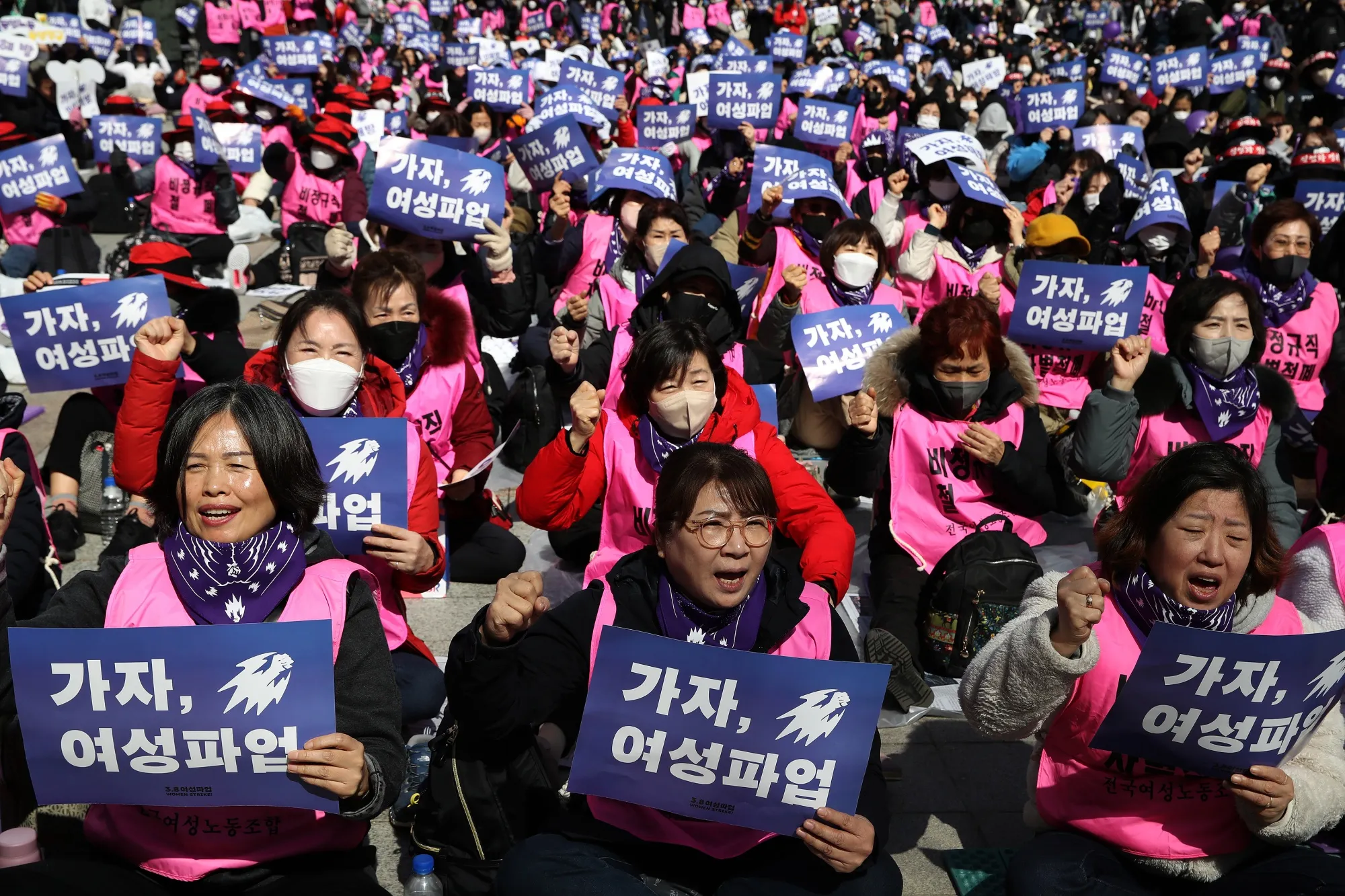 Women at a rally during International Women’s Day in Seoul, on March 8.