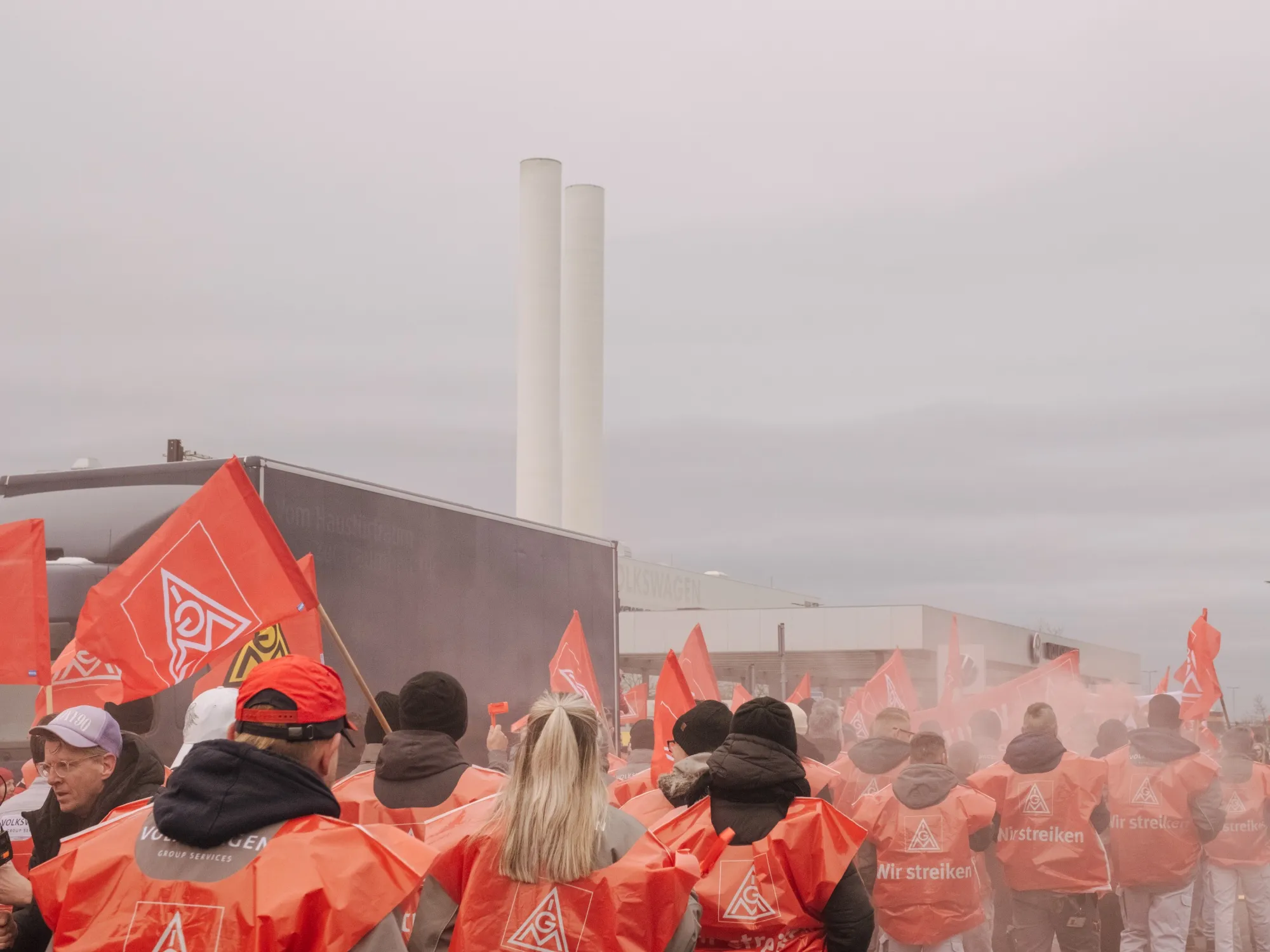 Workers stage a warning strike at the Volkswagen&nbsp;factory in Zwickau, on Dec. 2.