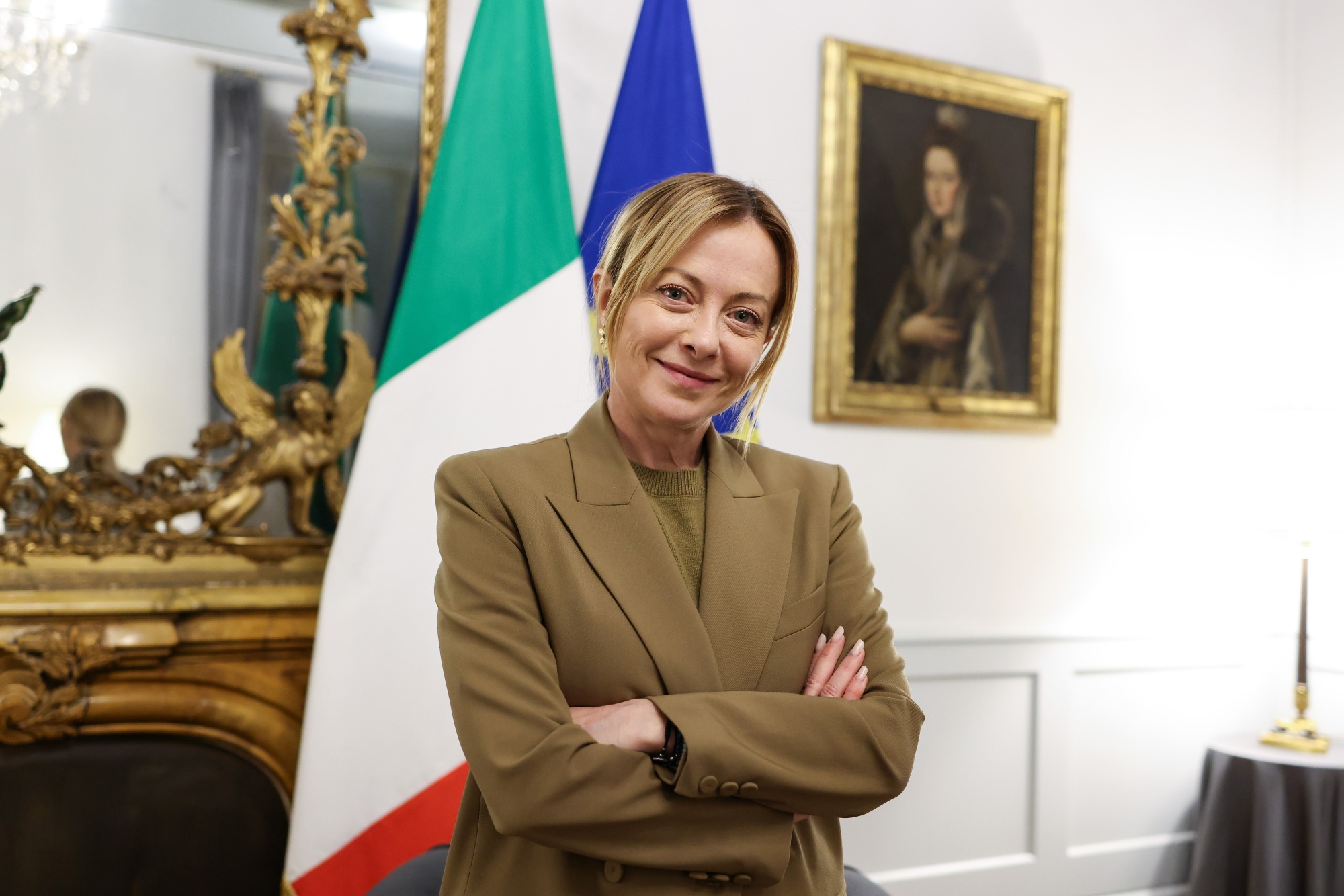 Giorgia Meloni, at the Chigi palace in Rome, on Wed. 25. Photographer: Alessia Pierdomenico/Bloomberg
