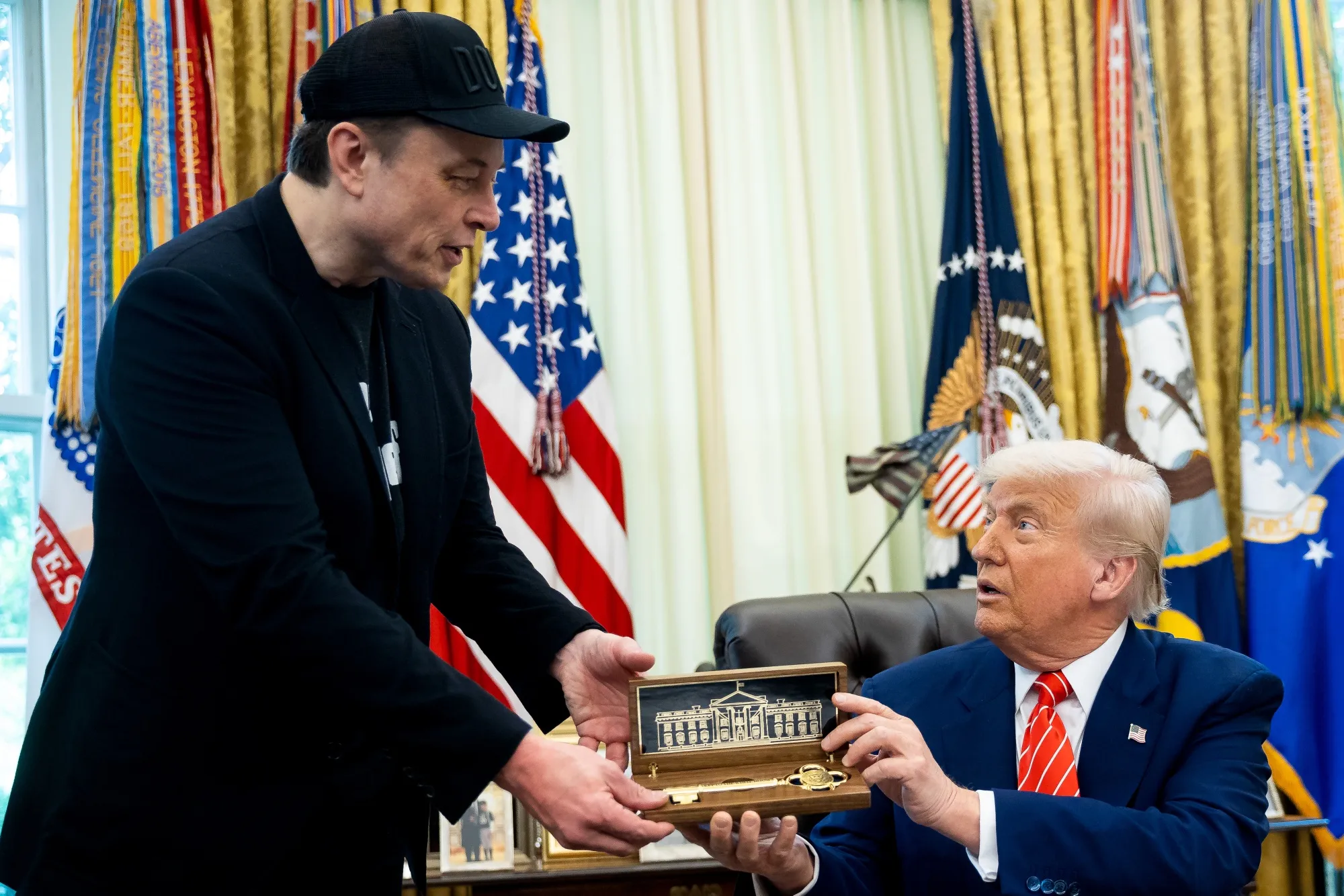 Elon Musk and US President Donald Trump at&nbsp;the White House on May 30 before their very public spat.