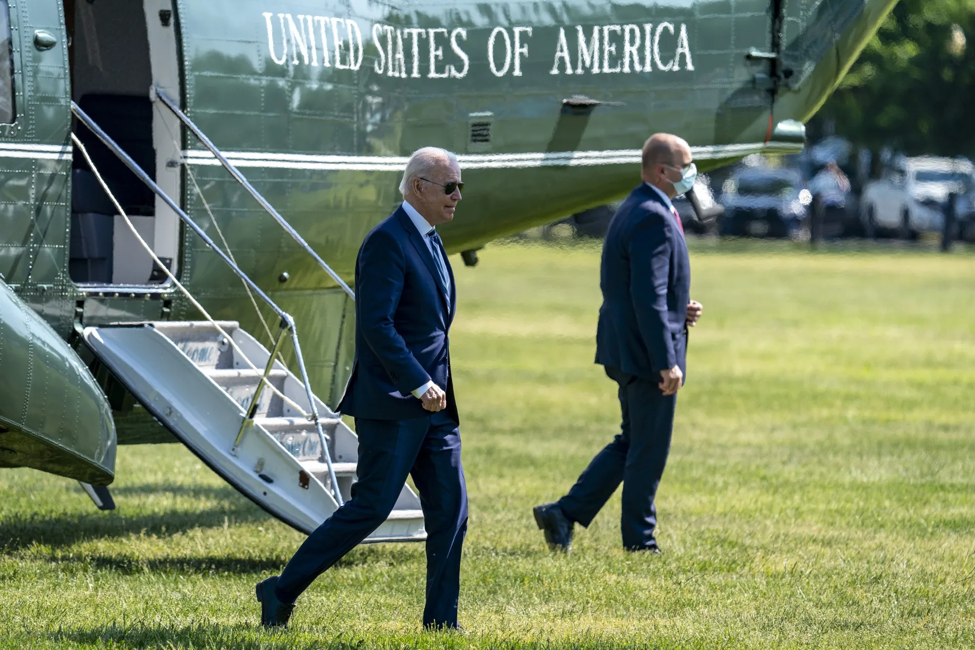 U.S. President Joe Biden exits Marine One&nbsp;near the White House in Washington on Wednesday.