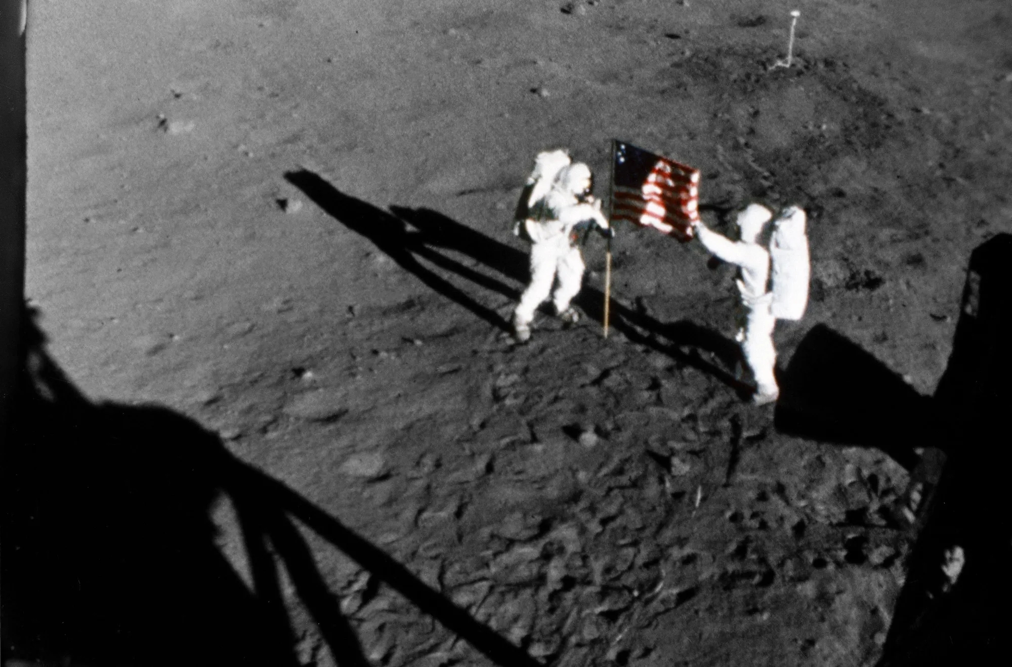 Apollo astronauts Neil Armstrong, left, and Buzz Aldrin on the moon. 