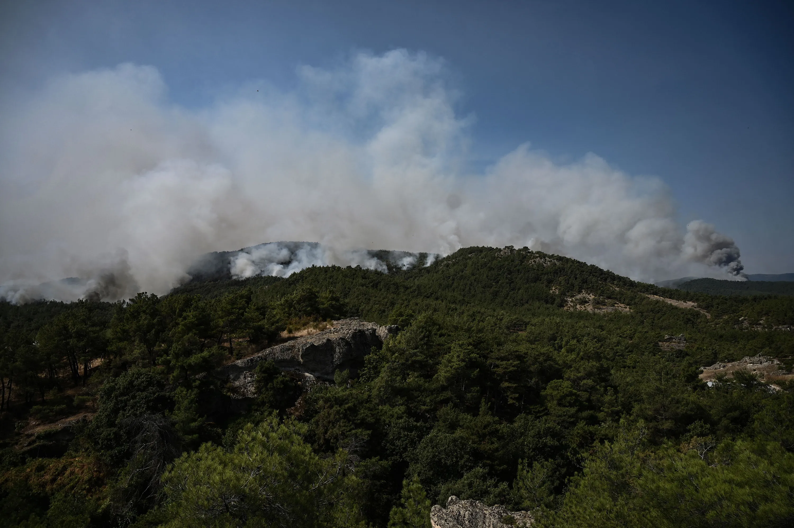 Smoke rises from the Dadia forest, in Evros,&nbsp;Greece, on Aug. 24.