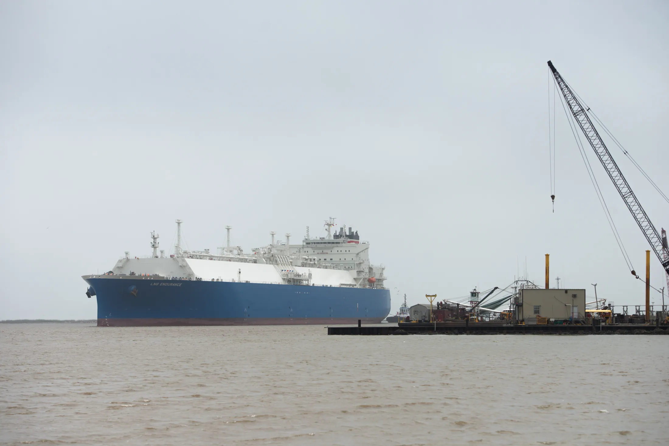 An LNG tanker makes its way near the site of Venture Global LNGs facility at Cameron Pass in&nbsp;Cameron, Louisiana.