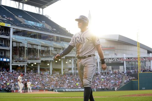 Evan Longoria at Progressive Field on June, 20, 2015 in Cleveland, Ohio.