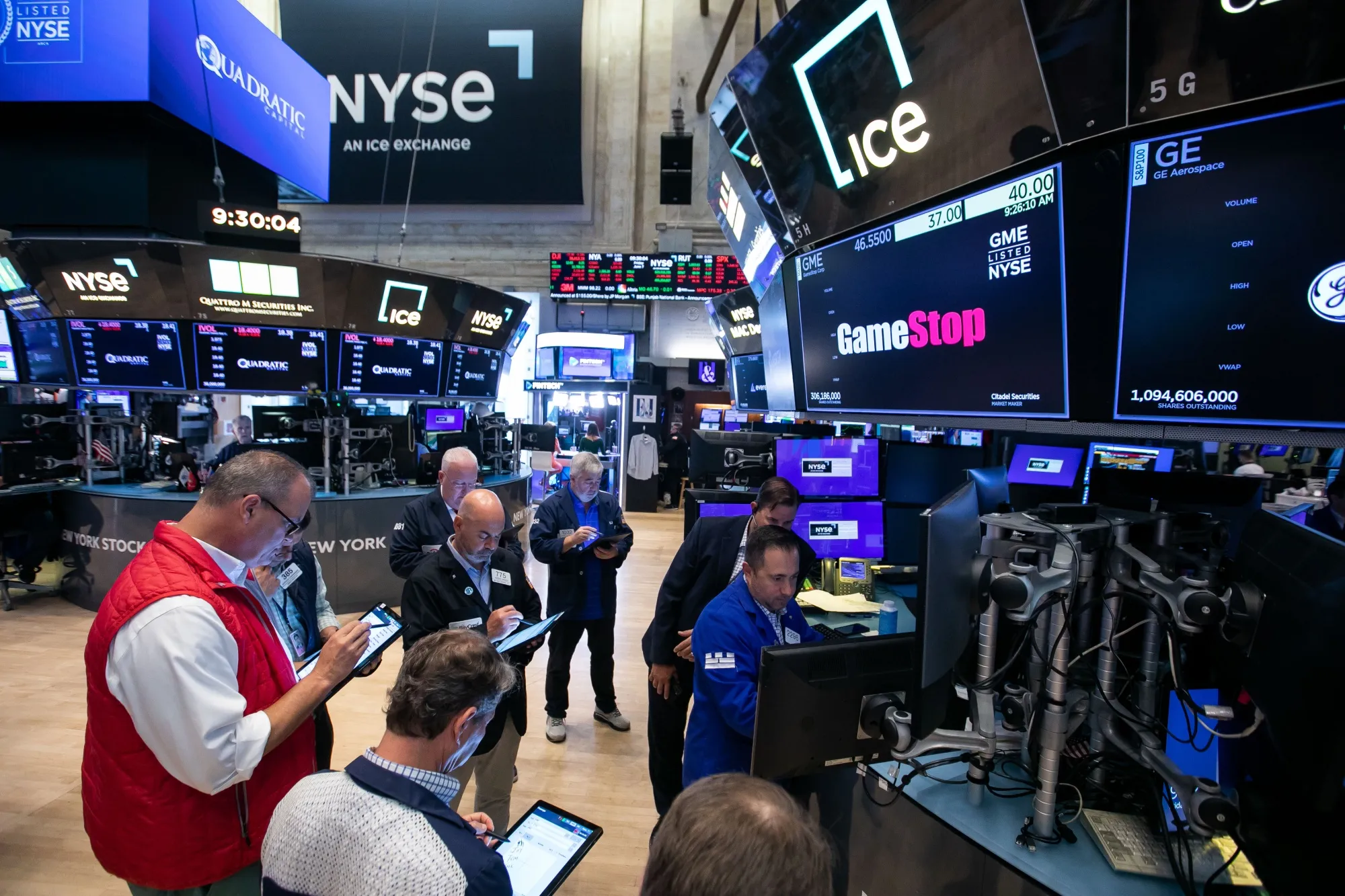 Traders on the floor of the New York Stock Exchange.