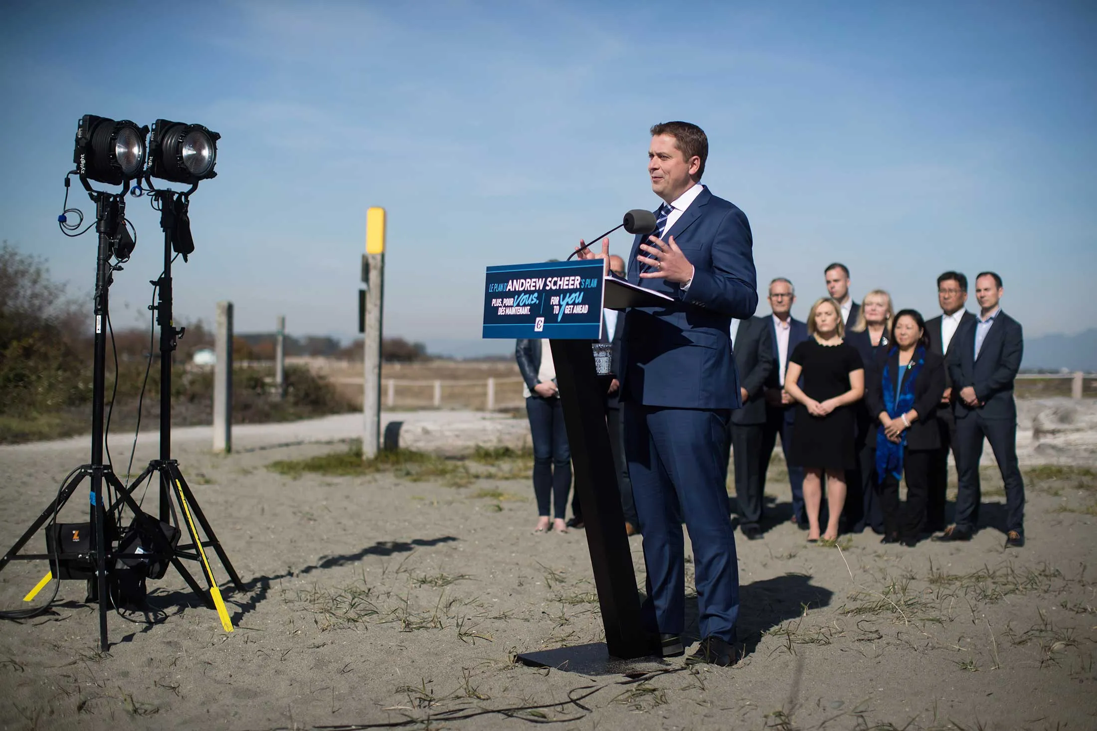 Conservative Party leader Andrew Scheer speaks at an event in Delta, B.C., on Oct. 11.