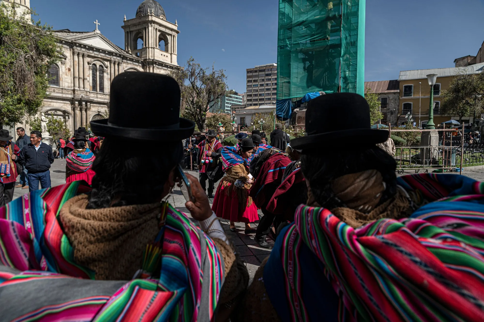 Indigenous supporters of the government of Luis Arce hold a rally in La Paz on June 27, a day after a failed coup against the Bolivian president.