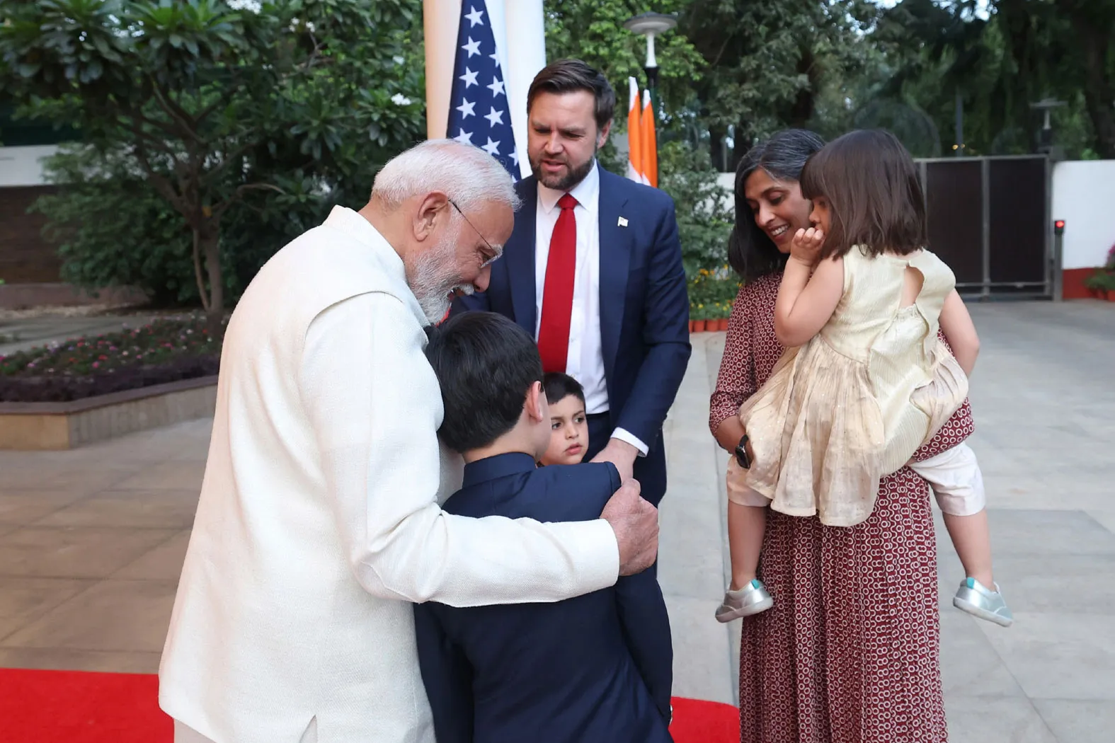 Narendra Modi meets JD Vance and his family in New Delhi, India, on April 21.
