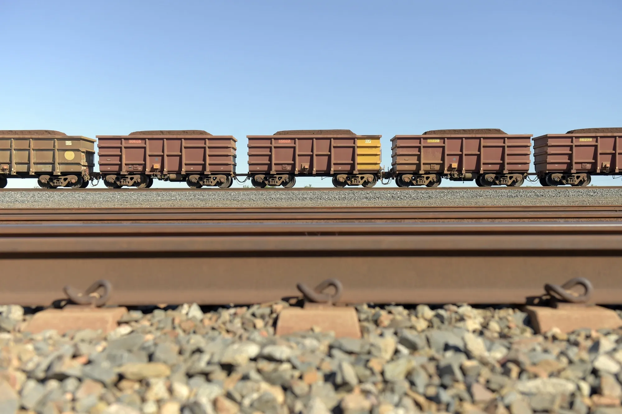 A freight train carrying iron ore in Western Australia.