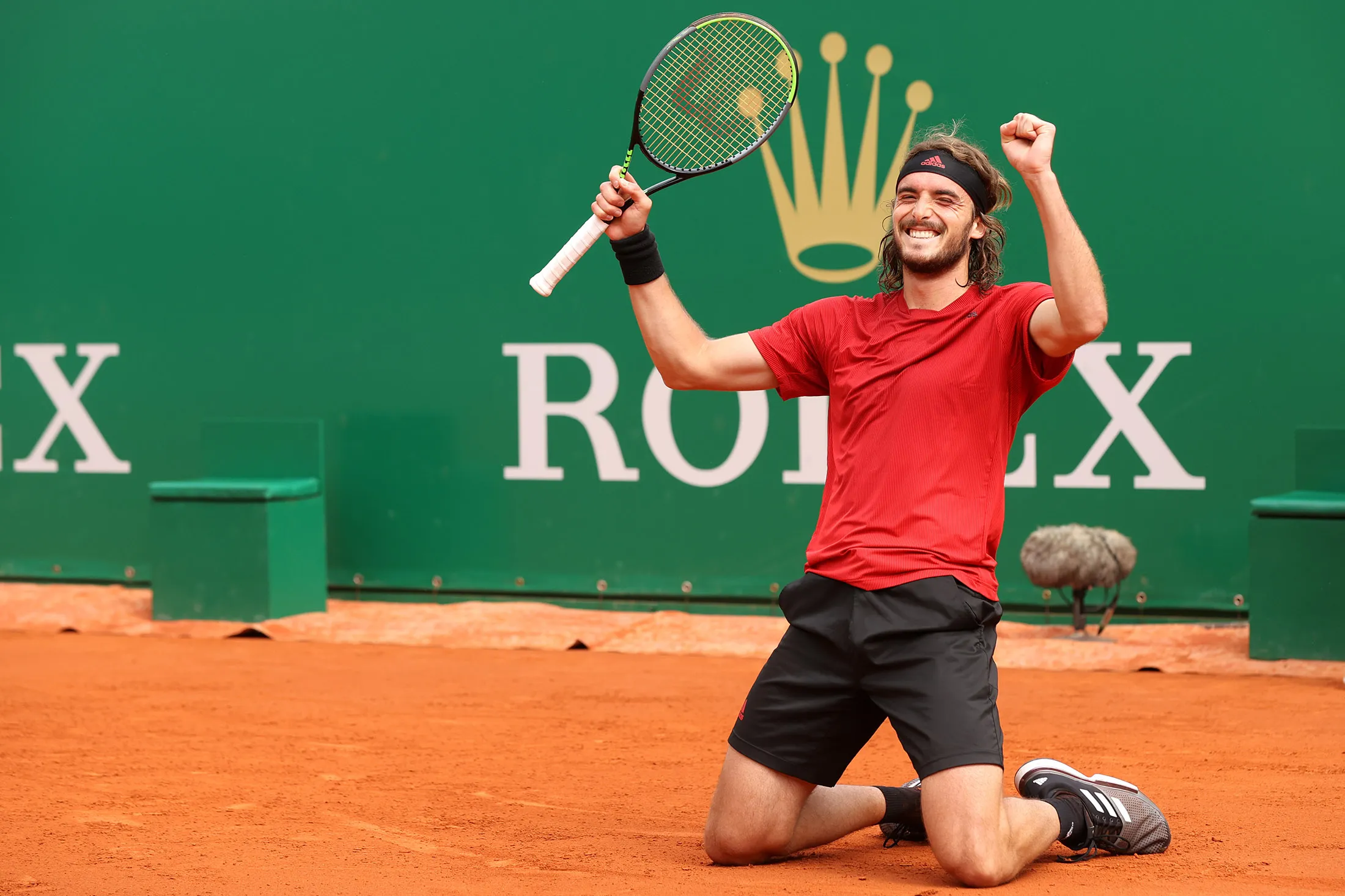 Stefanos Tsitsipas celebrates winning match point during the Men's Final match&nbsp;of the Rolex Monte-Carlo Masters at Monte-Carlo Country Club in Monaco on April 18.