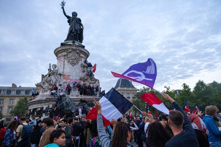 New Popular Front supporters at the Place de la Republique in Paris, on July 7.