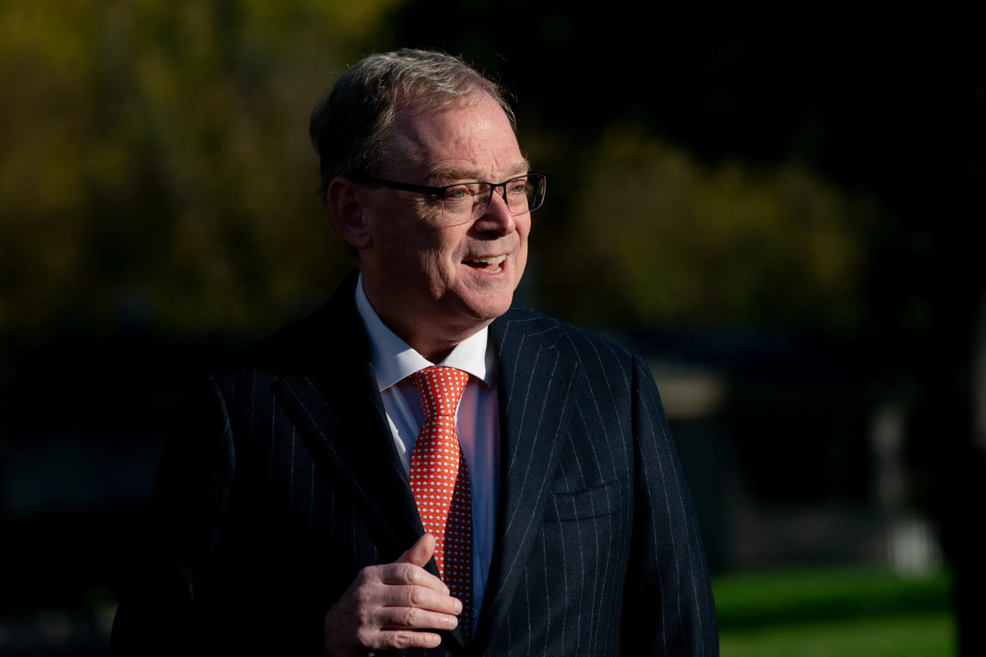 National Economic Council&nbsp;Director Kevin Hassett&nbsp;speaks to members of the media outside the White House in Washington on Oct. 20.