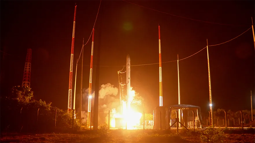 The Hanbit-Nano lifts off from the Alcântara Space Center in Brazil during its first commercial launch on Dec. 23, 2025.