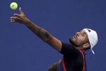 Nick Kyrgios, of Australia, serves to Benjamin Bonzi, of France, during the second round of the US Open tennis championships, Wednesday, Aug. 31, 2022, in New York. (AP Photo/John Minchillo)