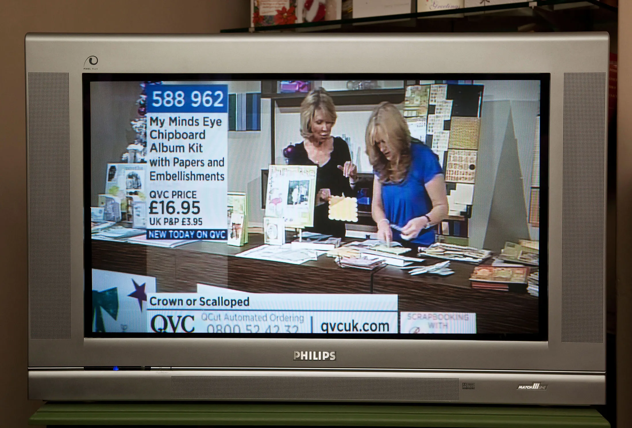 The QVC shopping channel features live sales sessions and call-in ordering.