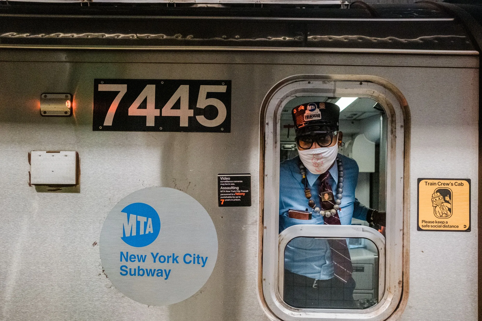 A conductor wears a protective mask while operating a subway train in New York,&nbsp;on&nbsp;Nov. 17.&nbsp;