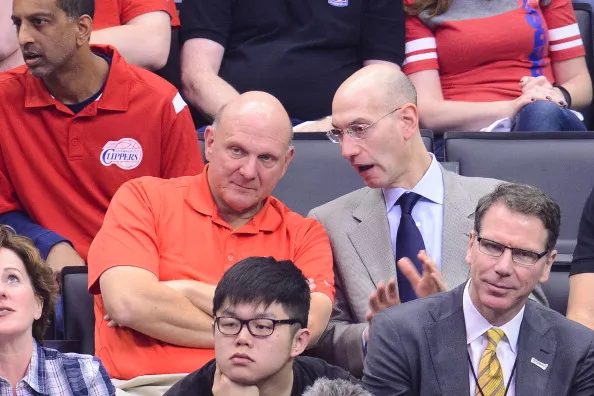 Steve&nbsp;Ballmer's new day job.&nbsp;Ballmer and NBA Commissioner Adam Silver at an&nbsp;Oklahoma City Thunder-Los Angeles Clippers playoff game.