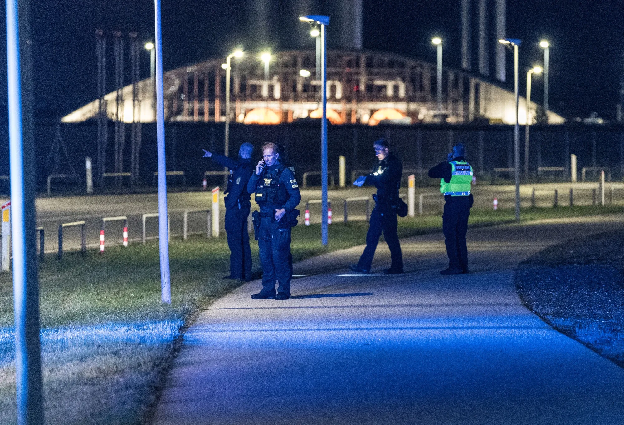 Danish police investigate drone activity at Copenhagen Airport, in Kastrup near Copenhagen, on Sept. 22, 2025.