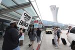 Food service workers strike at&nbsp;San Francisco International Airport&nbsp;on Sept. 26.