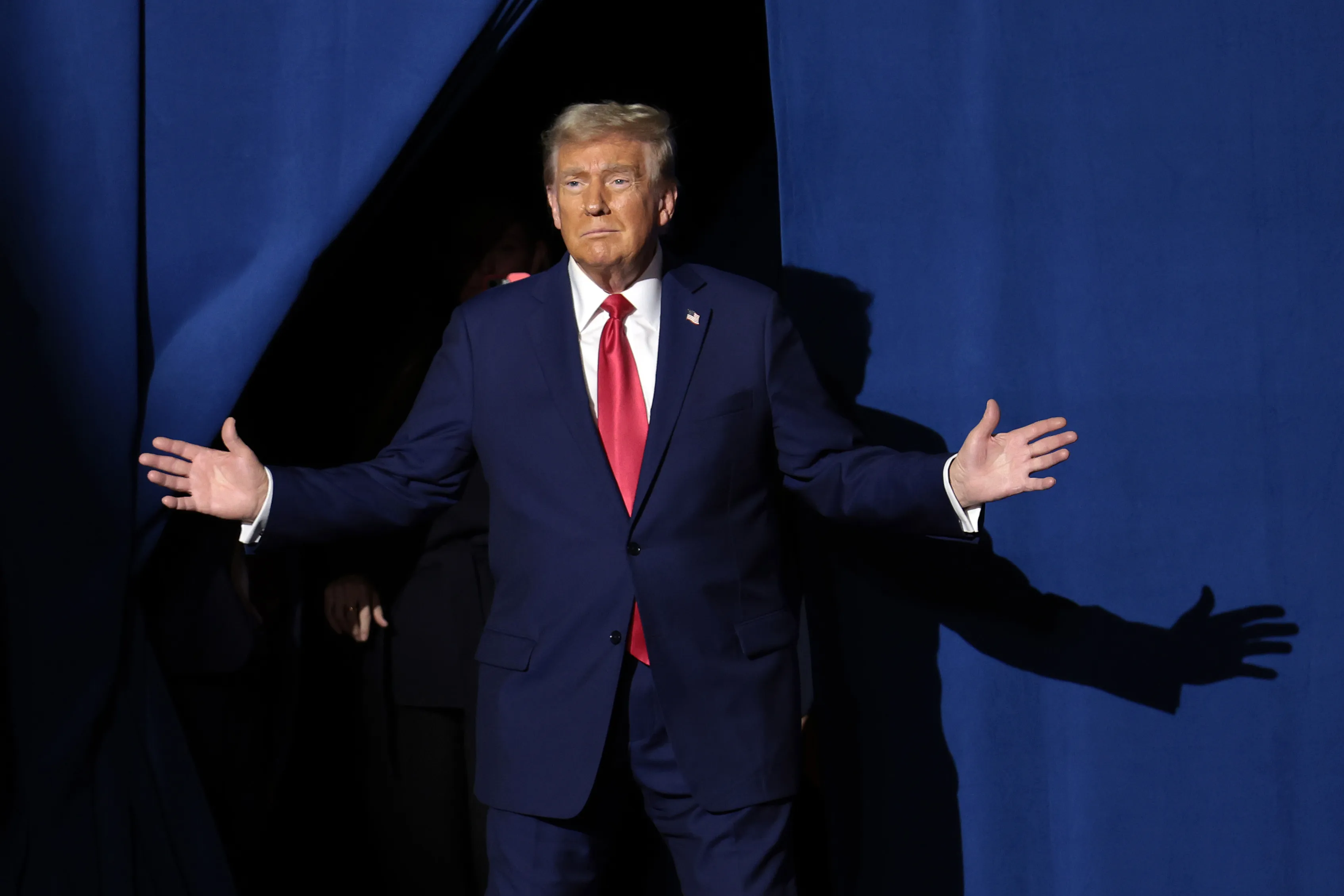 Republican presidential nominee, former U.S. President Donald Trump, arrives at a town hall campaign event.