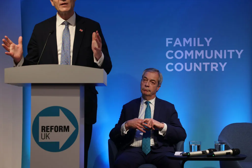 Richard Tice&nbsp;speaks alongside party leader Nigel Farage.