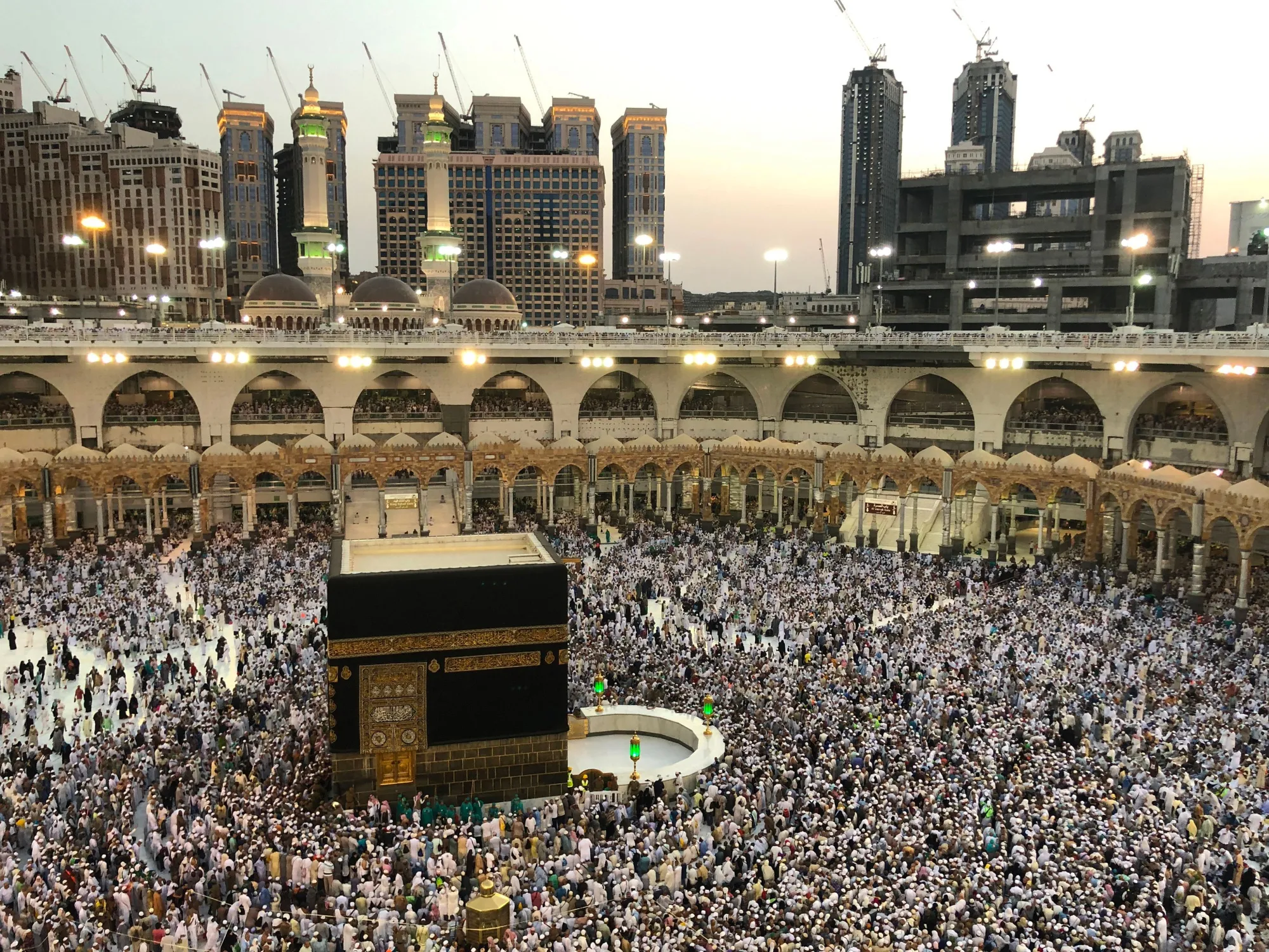 Muslim worshippers pray around the Kaaba, Islam's holiest shrine, at the Grand Mosque in Mecca.