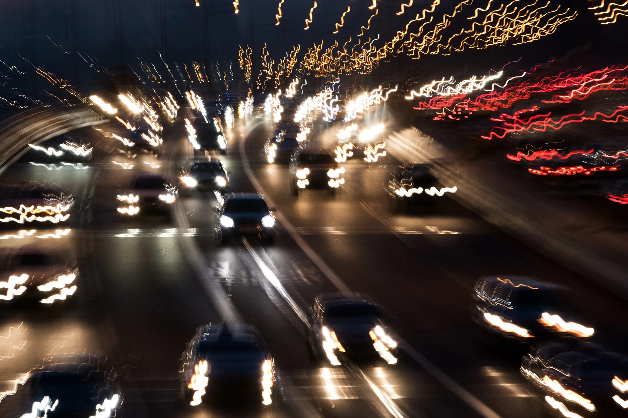 Light trails are made by traffic .

