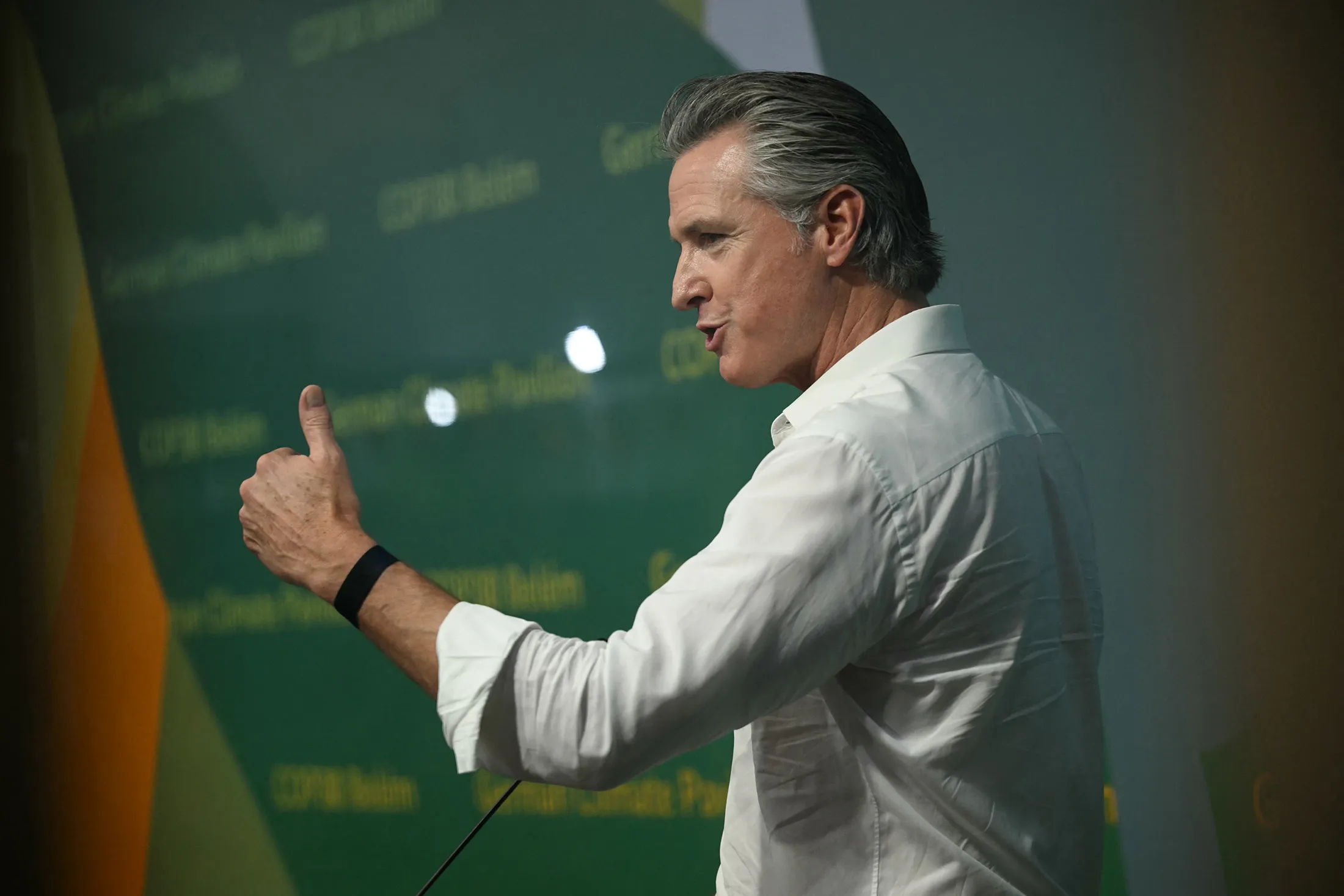California Governor Gavin Newsom delivers a speech at COP30.