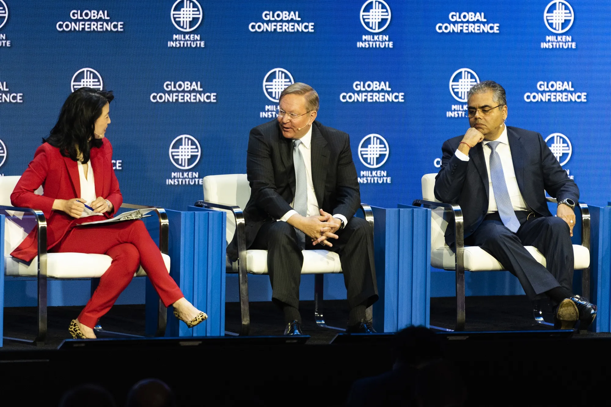 PGIM Chief Executive Officer&nbsp;David Hunt,&nbsp;center, during the&nbsp;Milken Institute Global Conference in Los Angeles, on May 2.