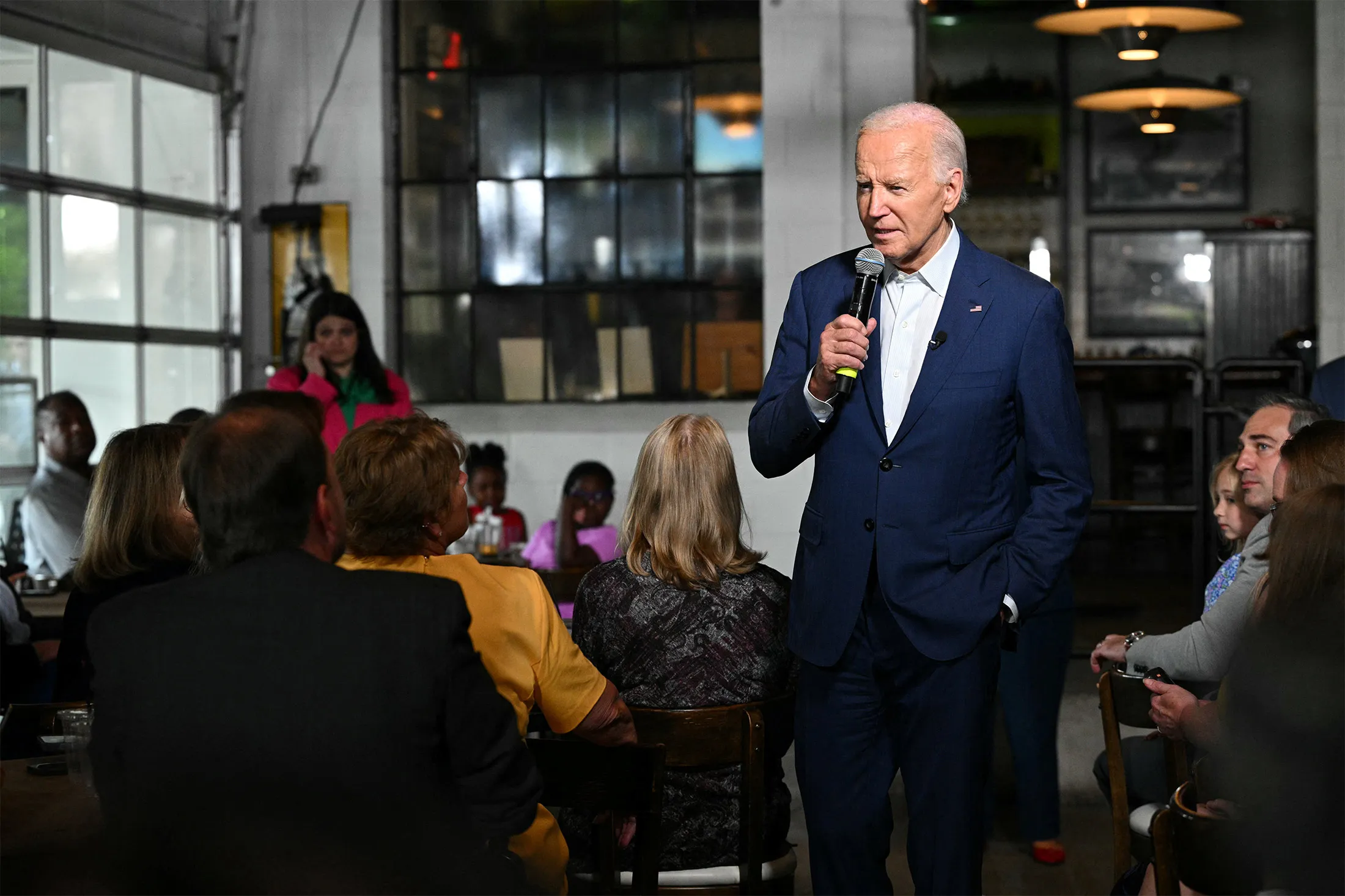 Joe Biden speaks during a stop at the Garage Grill &amp; Fuel Bar in Northville, Michigan, on July 12.