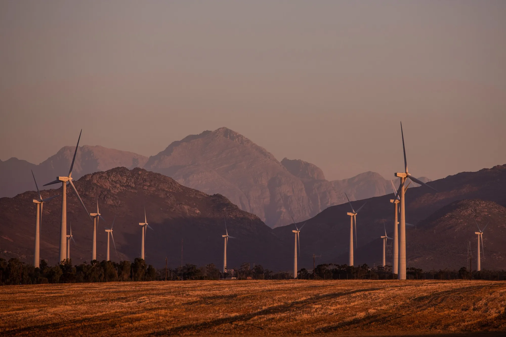 Wind turbines operate at the Gouda wind power facility in South Africa.